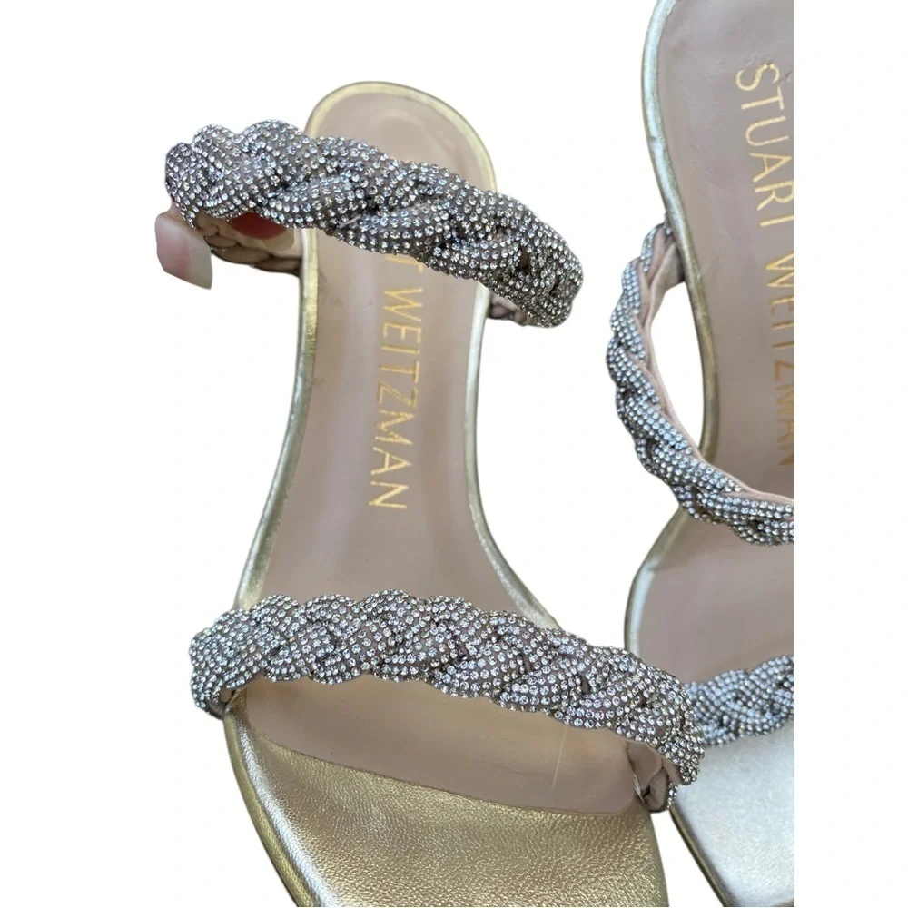 Stuart Weitzman Addison crystal strap Metallic Gold and Silver Heels size 6